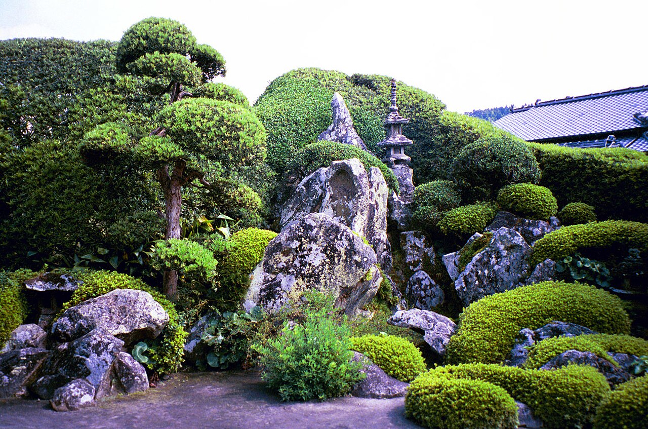 Chiran samurai residence gardens with framed mountain views